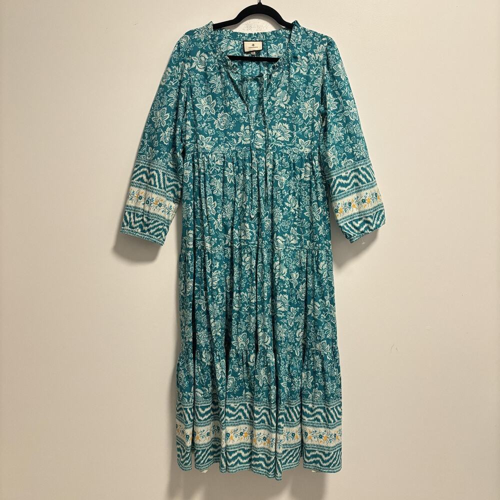 Tuckernuck Teal Floral Tiered Mini Dress with White and Yellow Accents